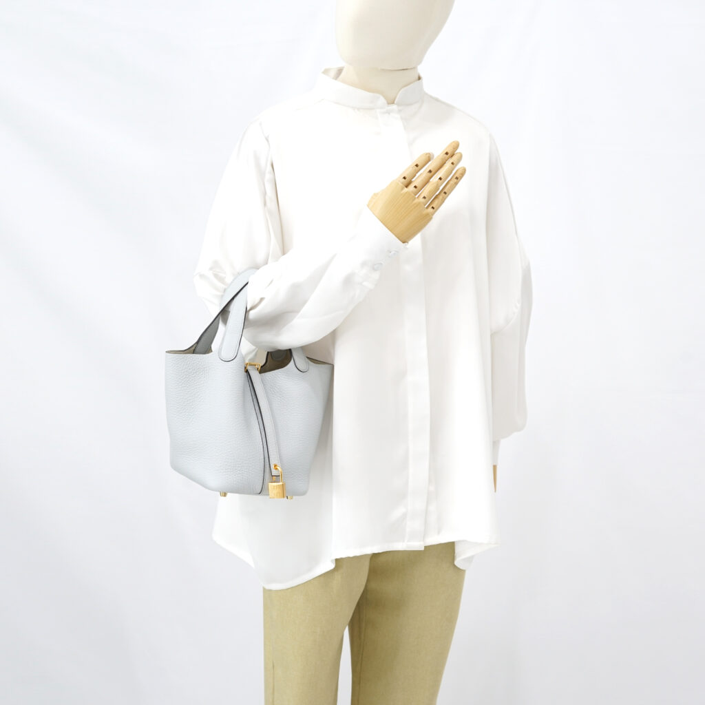 Hermes Picotin 18 Clemence Bleu Pale GHW