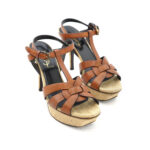Saint Laurent Tribute Heels Brown Leather Canvas