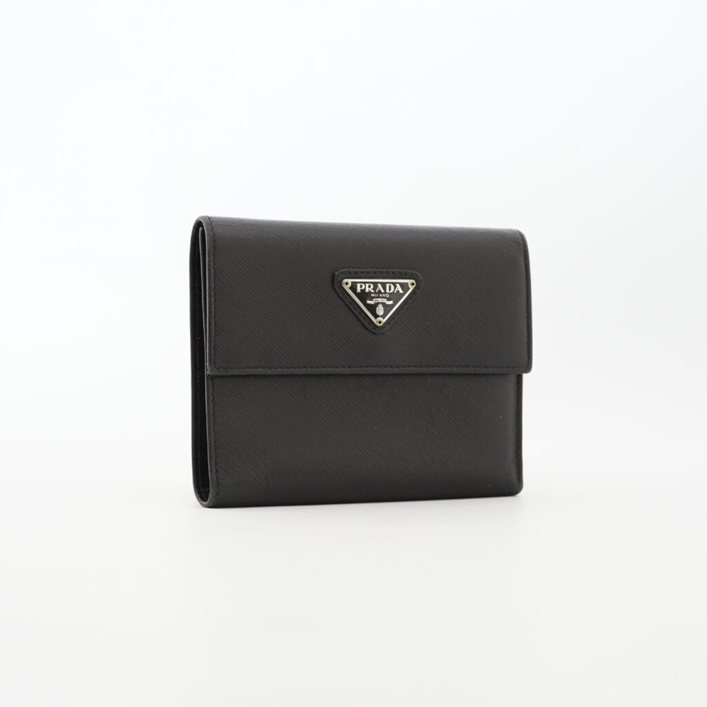Prada Trifold Wallet Saffiano Black SHW