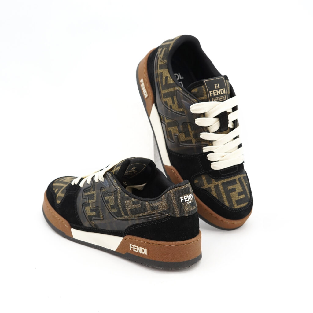 Fendi Match Trainers Sneakers FF Canvas/Suede Black/Brown