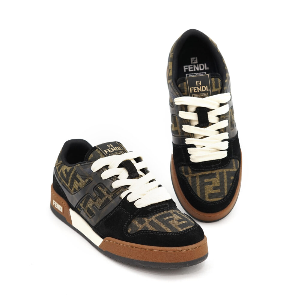 Fendi Match Trainers Sneakers FF Canvas/Suede Black/Brown