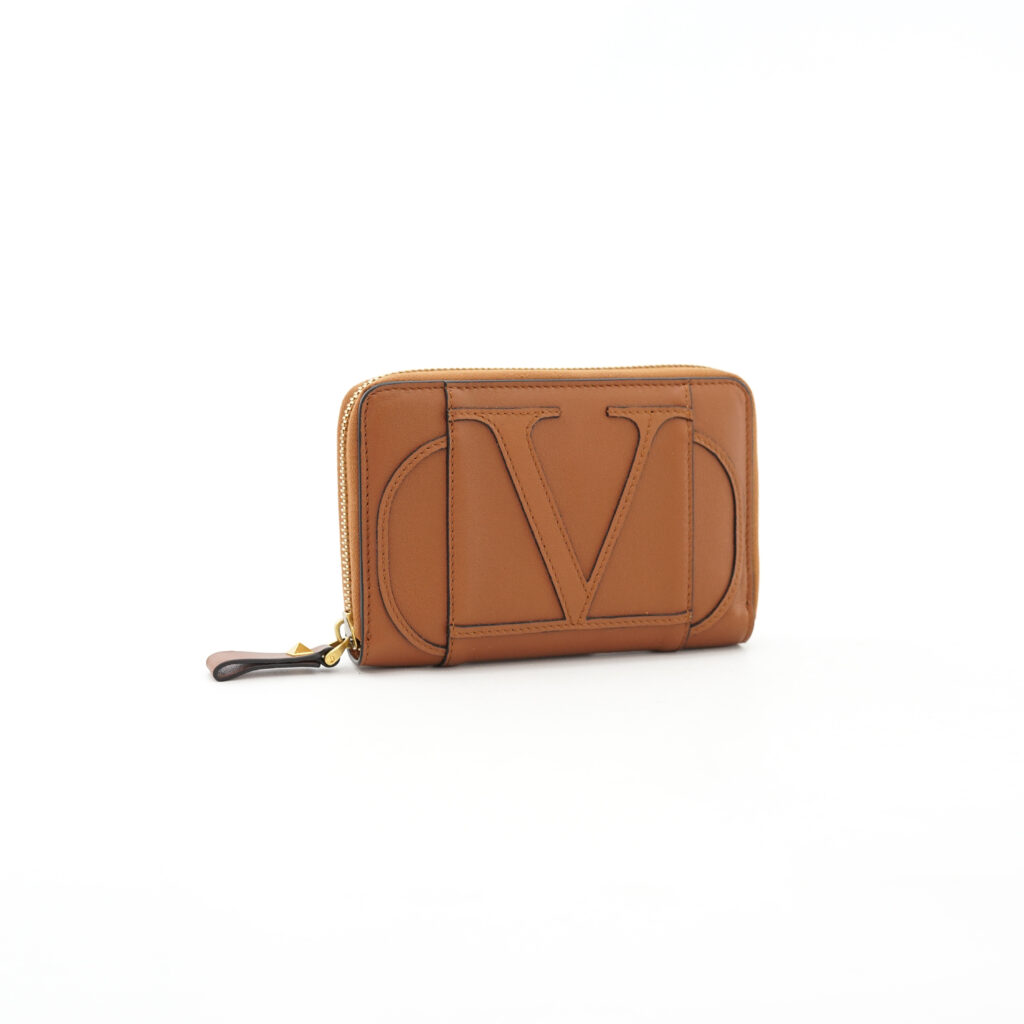 Valentino Vlogo Zip Wallet Brown GHW