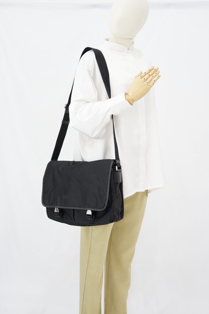 Prada Flap Messenger Bag Tessuto Saffiano Nylon Black SHW
