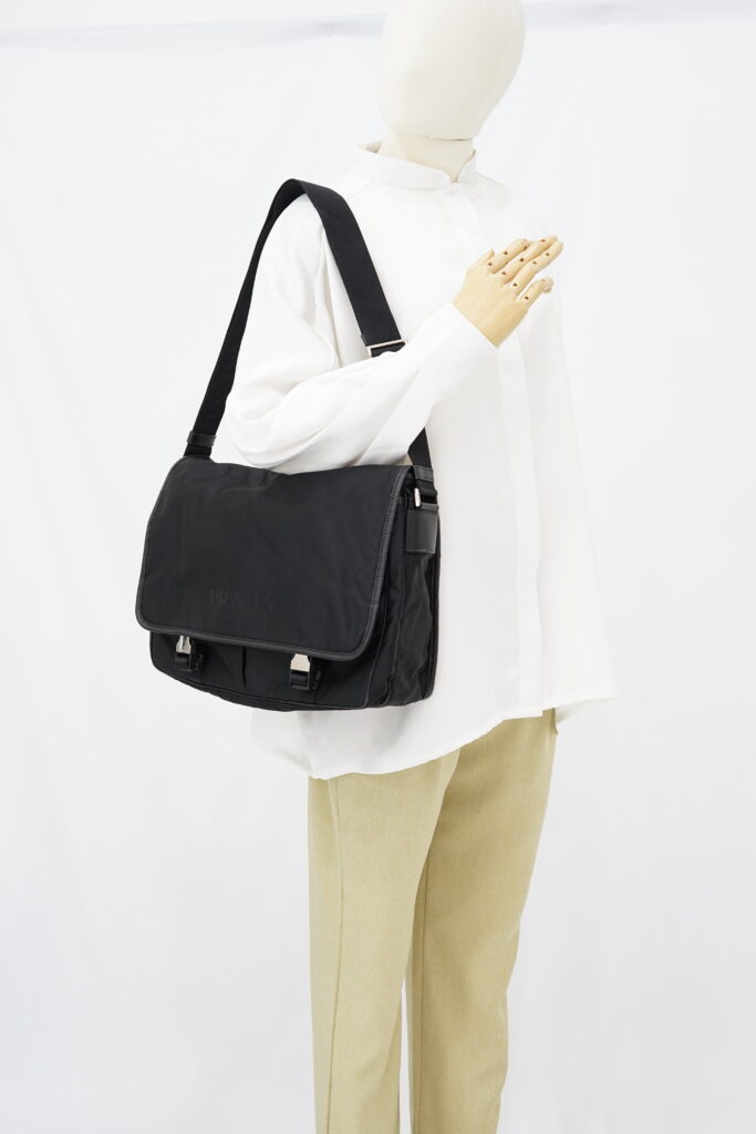 Prada Flap Messenger Bag Tessuto Saffiano Nylon Black SHW