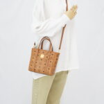 MCM X-Mini Toni Top Zip Visetos Cognac Brown Gold Hardware