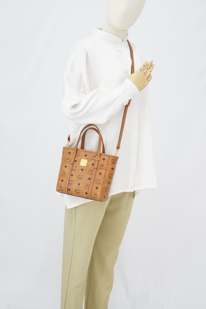 MCM X-Mini Toni Top Zip Visetos Cognac Brown Gold Hardware