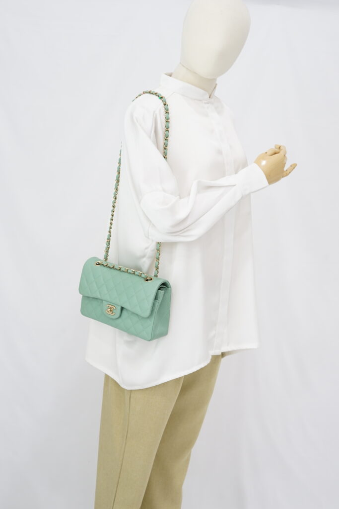 Chanel Small Classic D Flap Caviar Light Green SHW