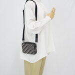 Dior Zipped Pouch With Strap Canvas Oblique Blue SHW