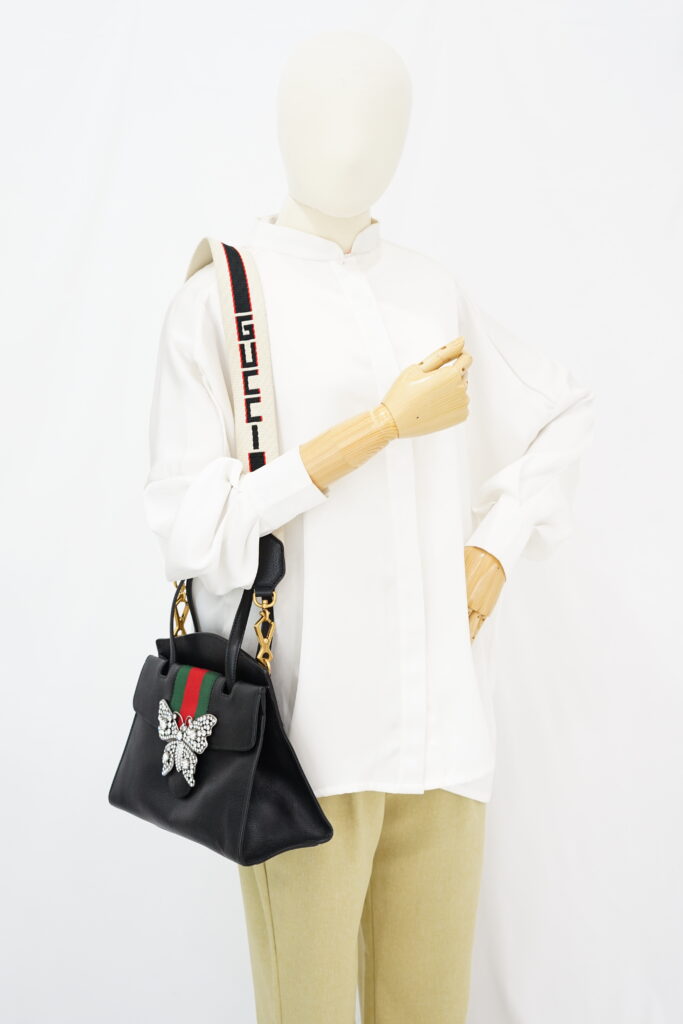 Gucci Medium Linea Totem Tote Black Web Stripe GHW