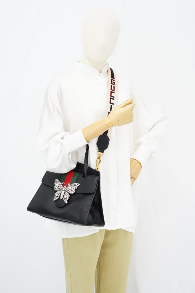Gucci Medium Linea Totem Tote Black Web Stripe GHW