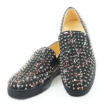 Christian Louboutin Roller Boat Slip On Toile Splash Black Red White