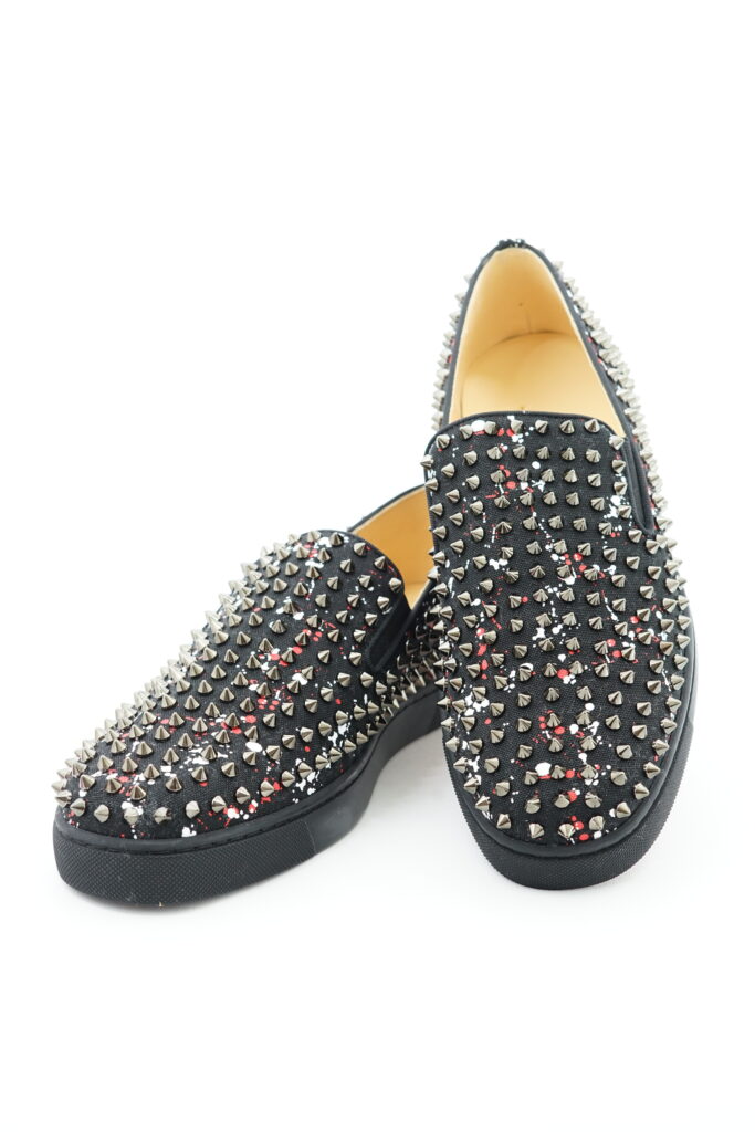 Christian Louboutin Roller Boat Slip On Toile Splash Black Red White
