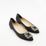 Manolo Blahnik Hangisi Flat Satin Black