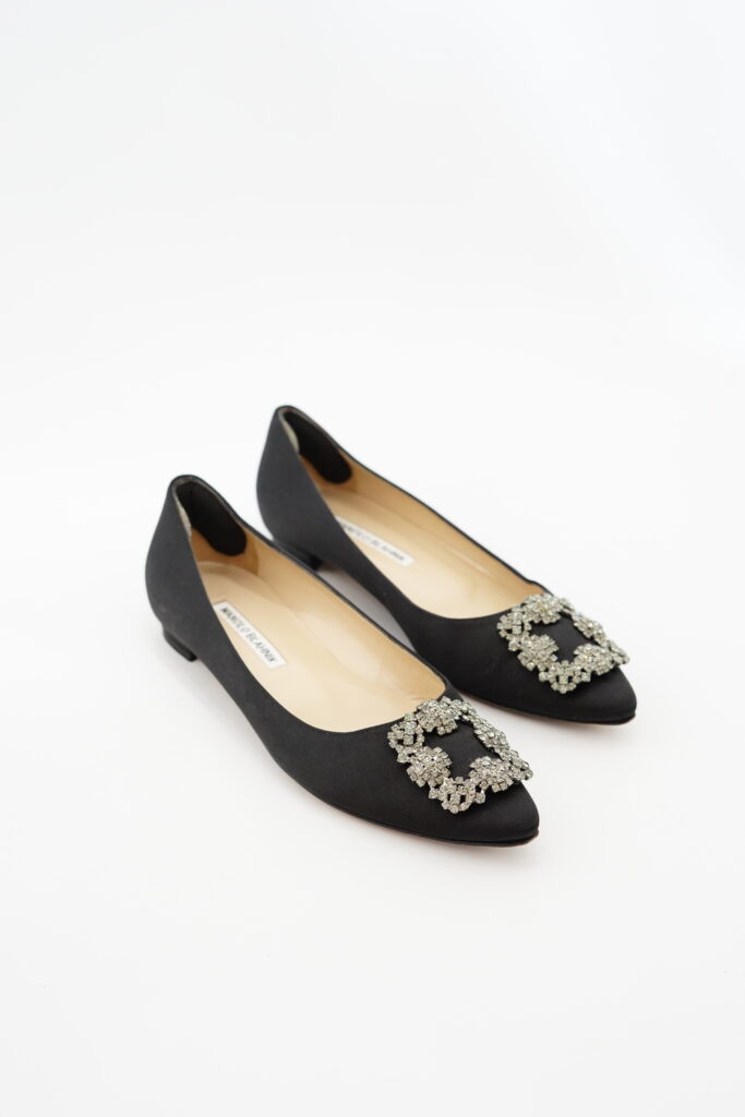 Manolo Blahnik Hangisi Flat Satin Black