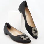 Manolo Blahnik Hangisi Flat Satin Black