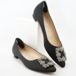 Manolo Blahnik Hangisi Flat Satin Black