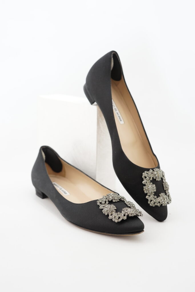 Manolo Blahnik Hangisi Flat Satin Black