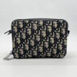 Dior Zipped Pouch With Strap Canvas Oblique Blue SHW