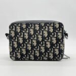 Dior Zipped Pouch With Strap Canvas Oblique Blue SHW