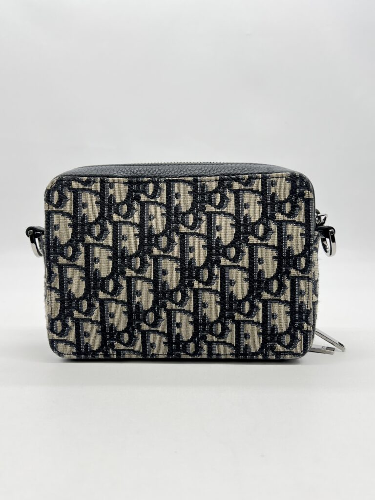 Dior Zipped Pouch With Strap Canvas Oblique Blue SHW