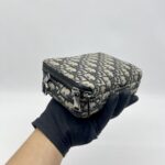 Dior Zipped Pouch With Strap Canvas Oblique Blue SHW