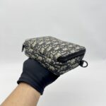 Dior Zipped Pouch With Strap Canvas Oblique Blue SHW