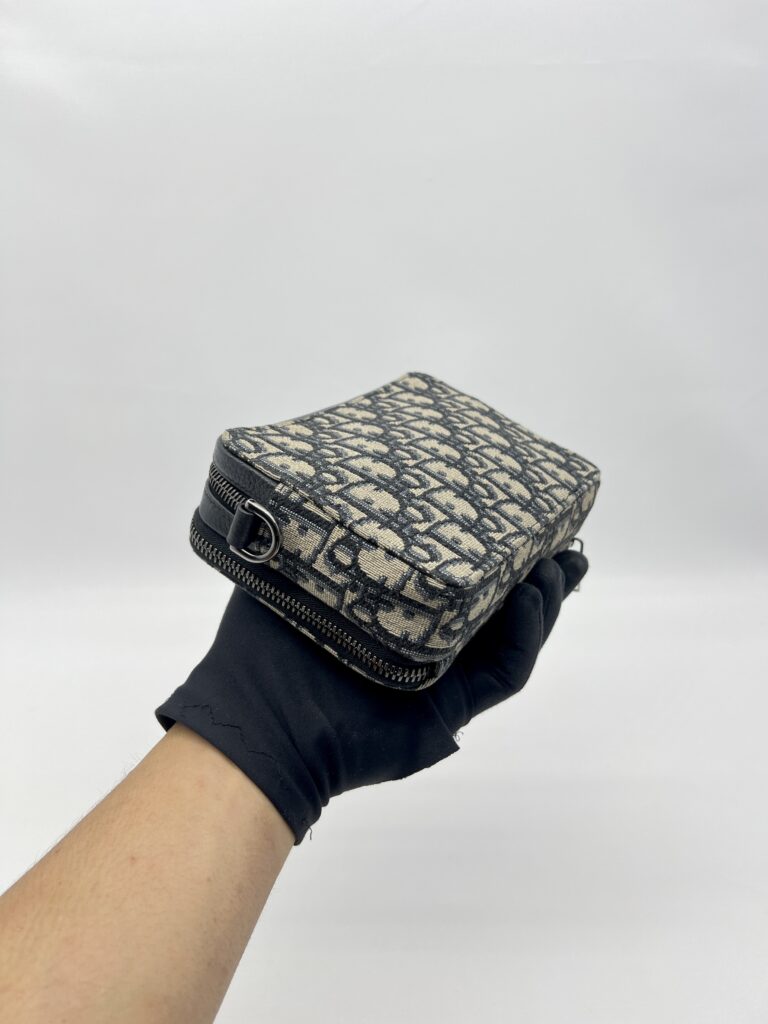 Dior Zipped Pouch With Strap Canvas Oblique Blue SHW