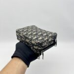 Dior Zipped Pouch With Strap Canvas Oblique Blue SHW