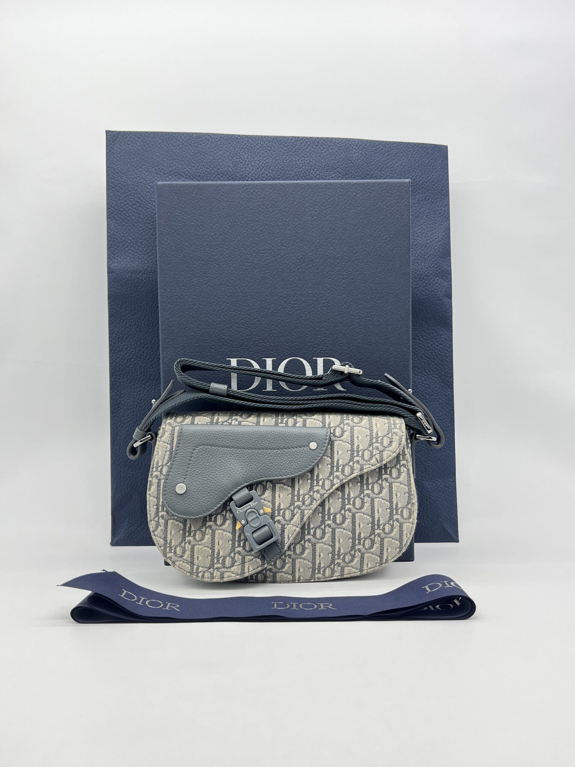 Dior Saddle Messenger Bag Canvas Oblique Grey