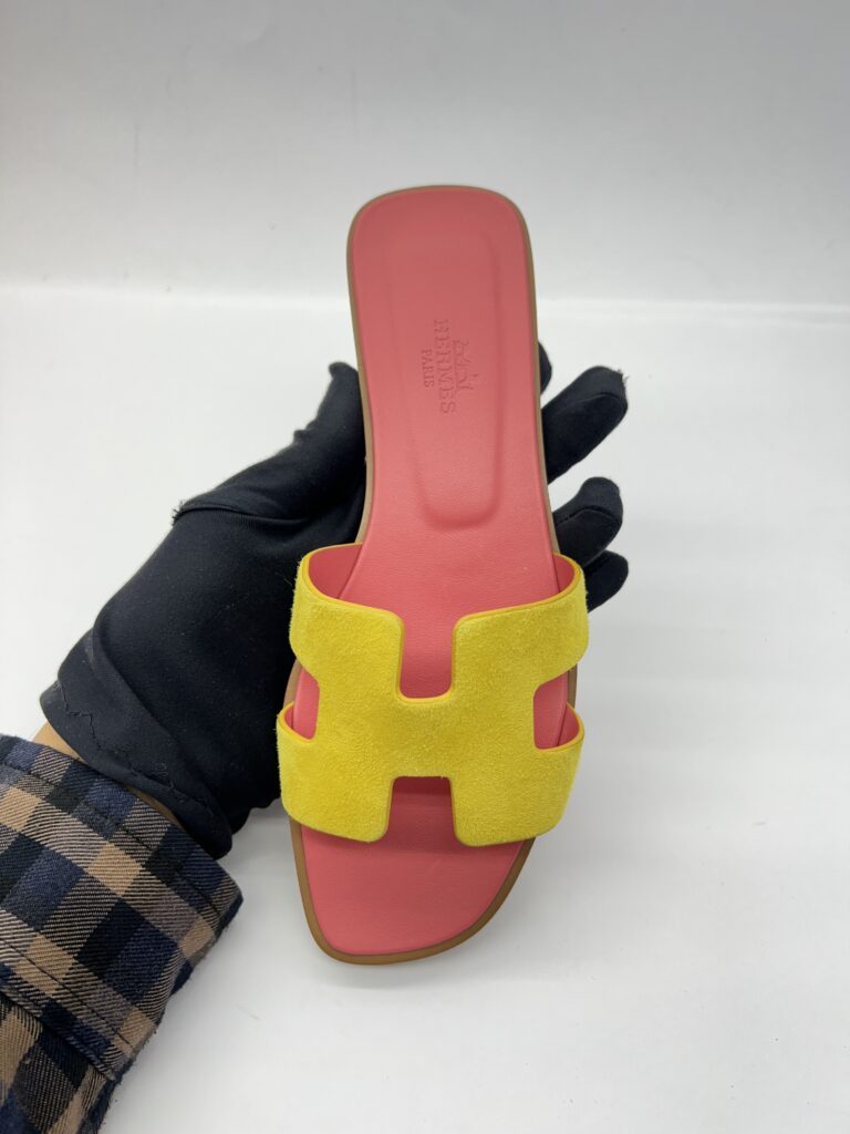 Hermes Oran Yellow Suede Pink Sole