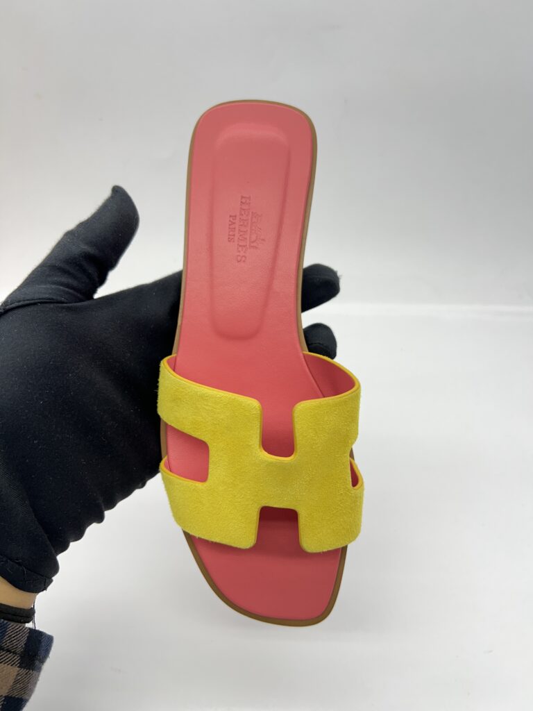 Hermes Oran Yellow Suede Pink Sole