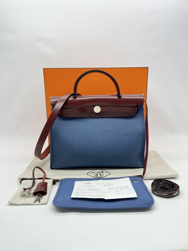 Hermes Herbag 31 Toile Militaire Bleu Agate PHW