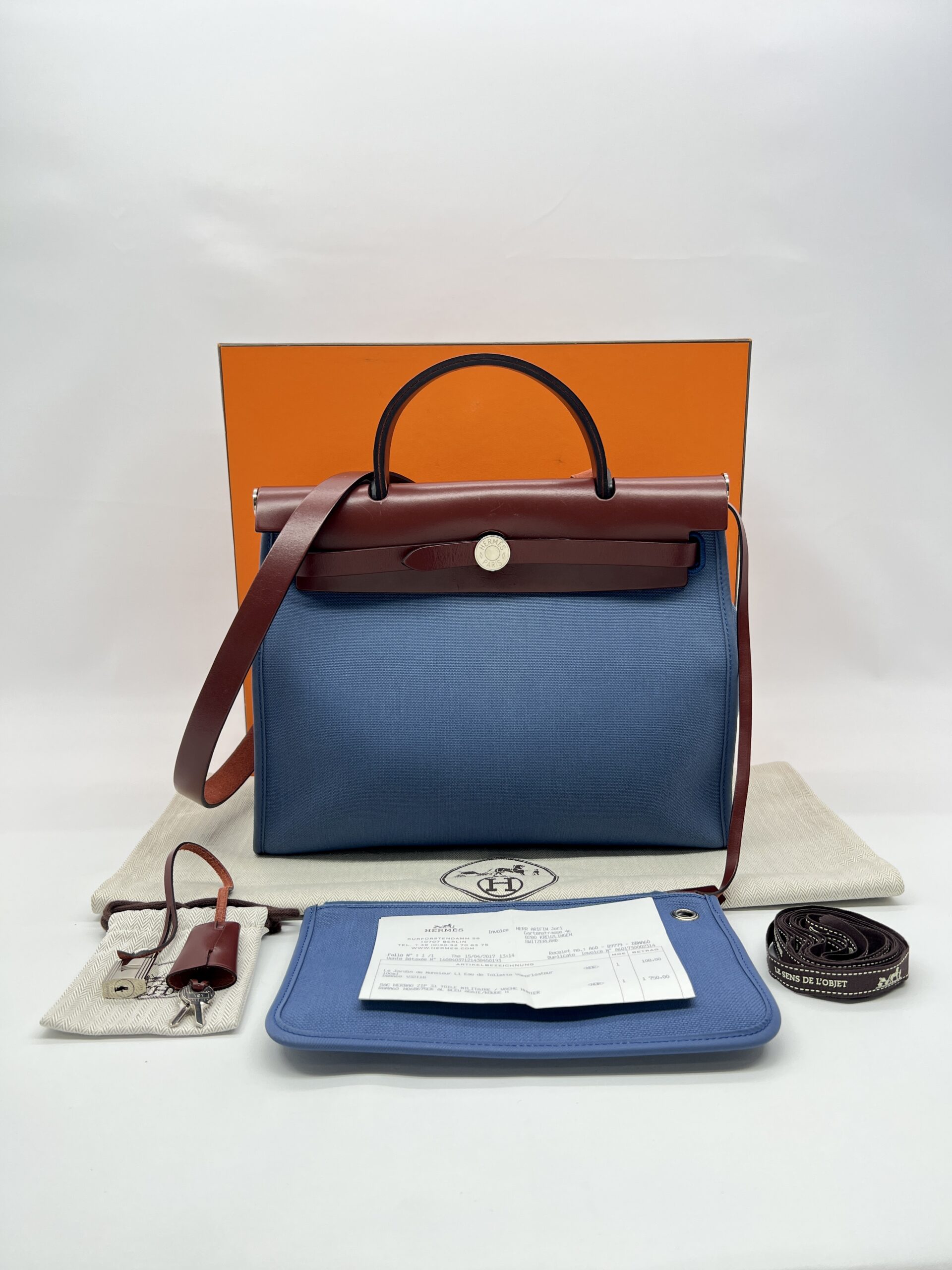 Hermes Herbag 31 Toile Militaire Bleu Agate PHW