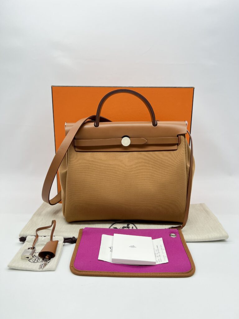 Hermes Herbag 31 Canvas Caramel Magnolia PHW