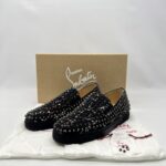 Christian Louboutin Roller Boat Slip On Toile Splash Black Red White