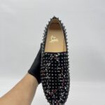 Christian Louboutin Roller Boat Slip On Toile Splash Black Red White