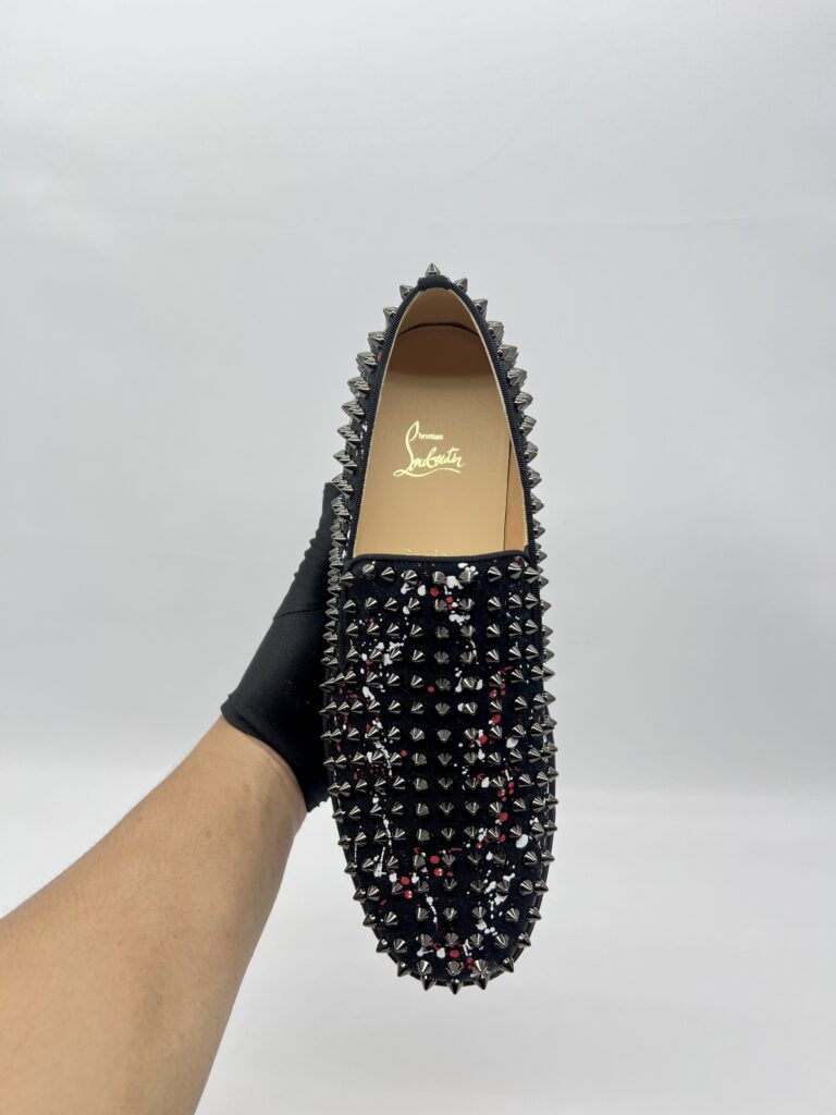 Christian Louboutin Roller Boat Slip On Toile Splash Black Red White