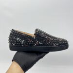 Christian Louboutin Roller Boat Slip On Toile Splash Black Red White