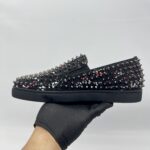 Christian Louboutin Roller Boat Slip On Toile Splash Black Red White