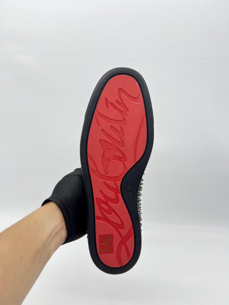 Christian Louboutin Roller Boat Slip On Toile Splash Black Red White
