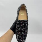Christian Louboutin Roller Boat Slip On Toile Splash Black Red White