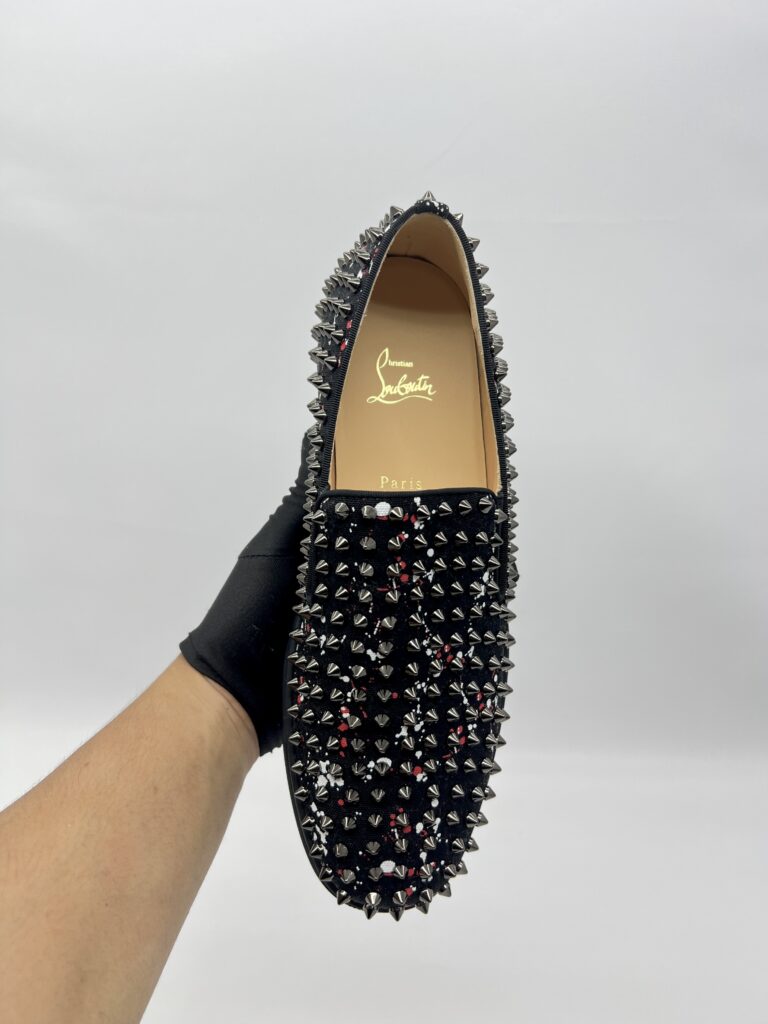Christian Louboutin Roller Boat Slip On Toile Splash Black Red White