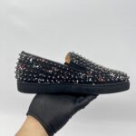 Christian Louboutin Roller Boat Slip On Toile Splash Black Red White