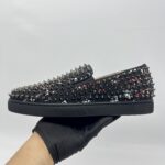 Christian Louboutin Roller Boat Slip On Toile Splash Black Red White