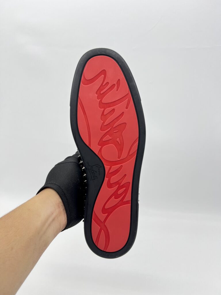 Christian Louboutin Roller Boat Slip On Toile Splash Black Red White