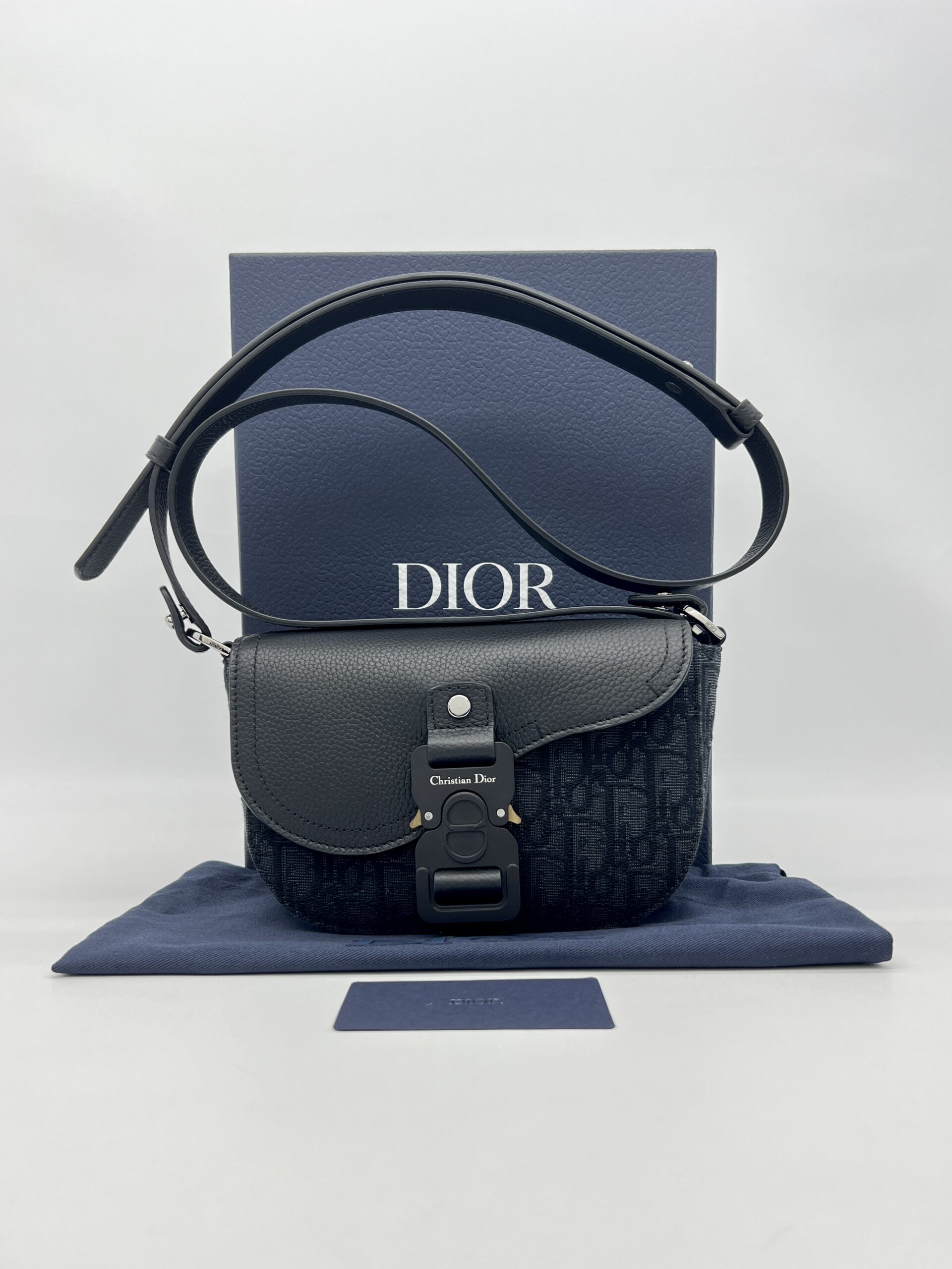 Dior Mini Saddle Messenger Bag Canvas Oblique Black