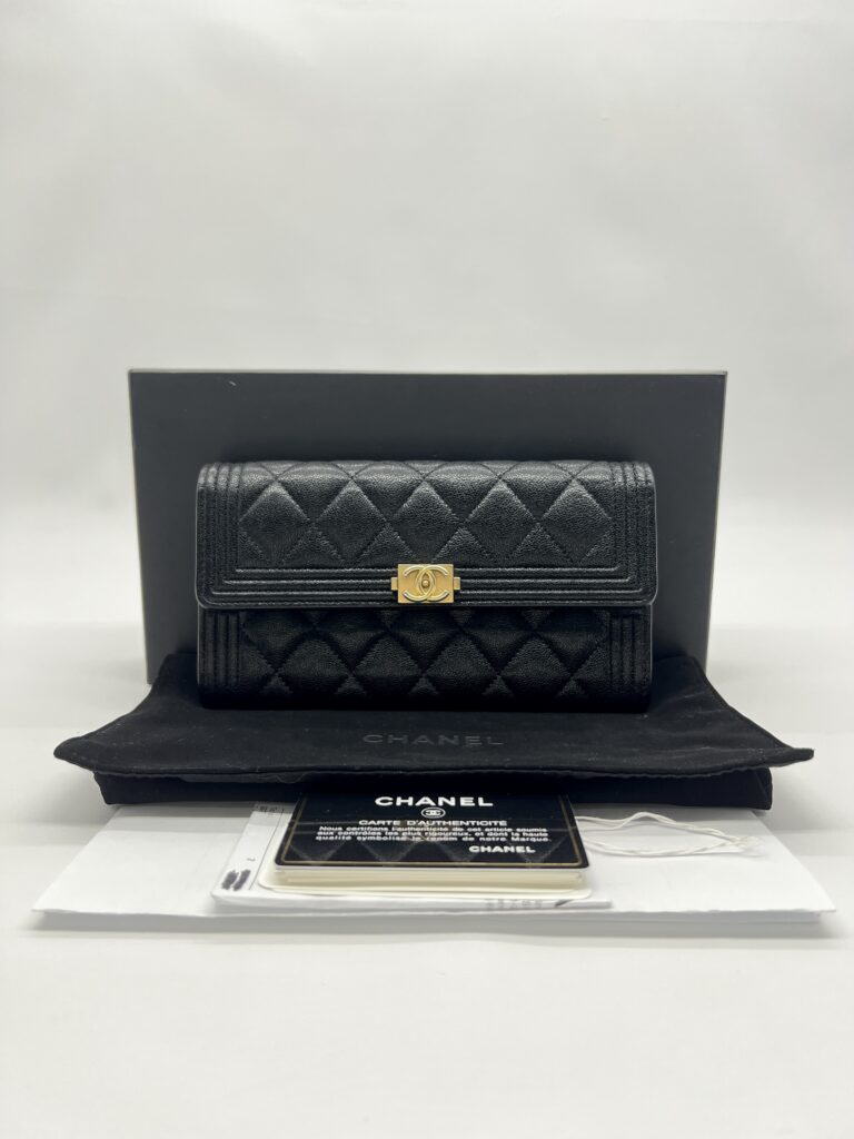 Chanel Boy Long Wallet Black Caviar GHW