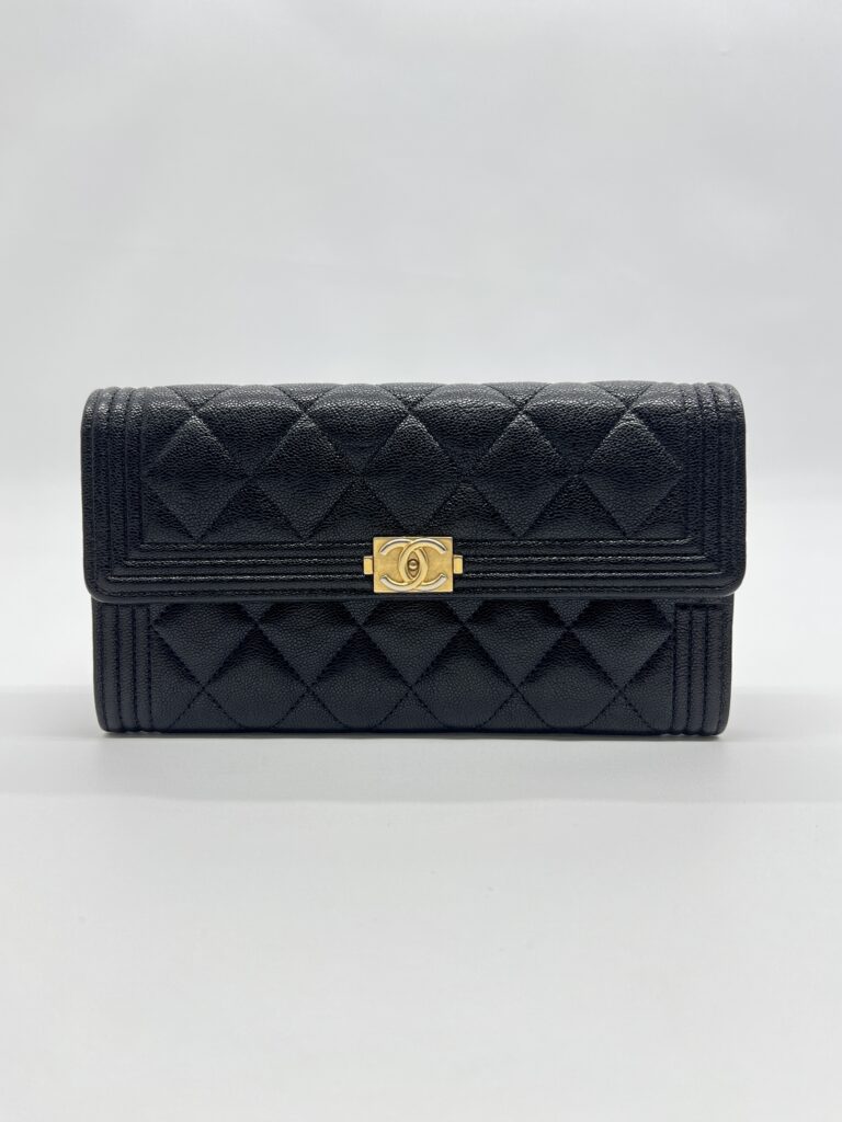 Chanel Boy Long Wallet Black Caviar GHW