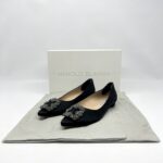 Manolo Blahnik Hangisi Flat Satin Black