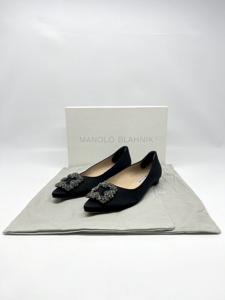 Manolo Blahnik Hangisi Flat Satin Black